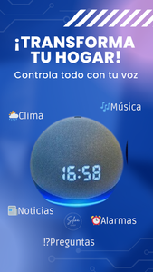 Parlante Inteligente con App Alexa:  Asistente de voz + Reloj